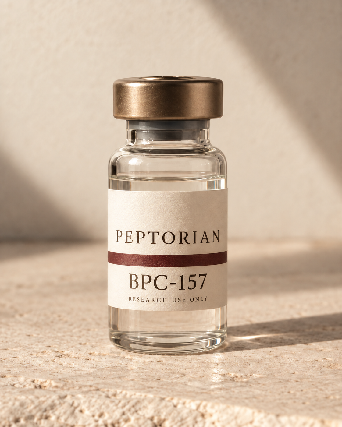 Peptorian BPC-157 bottle with named label, packaging concept