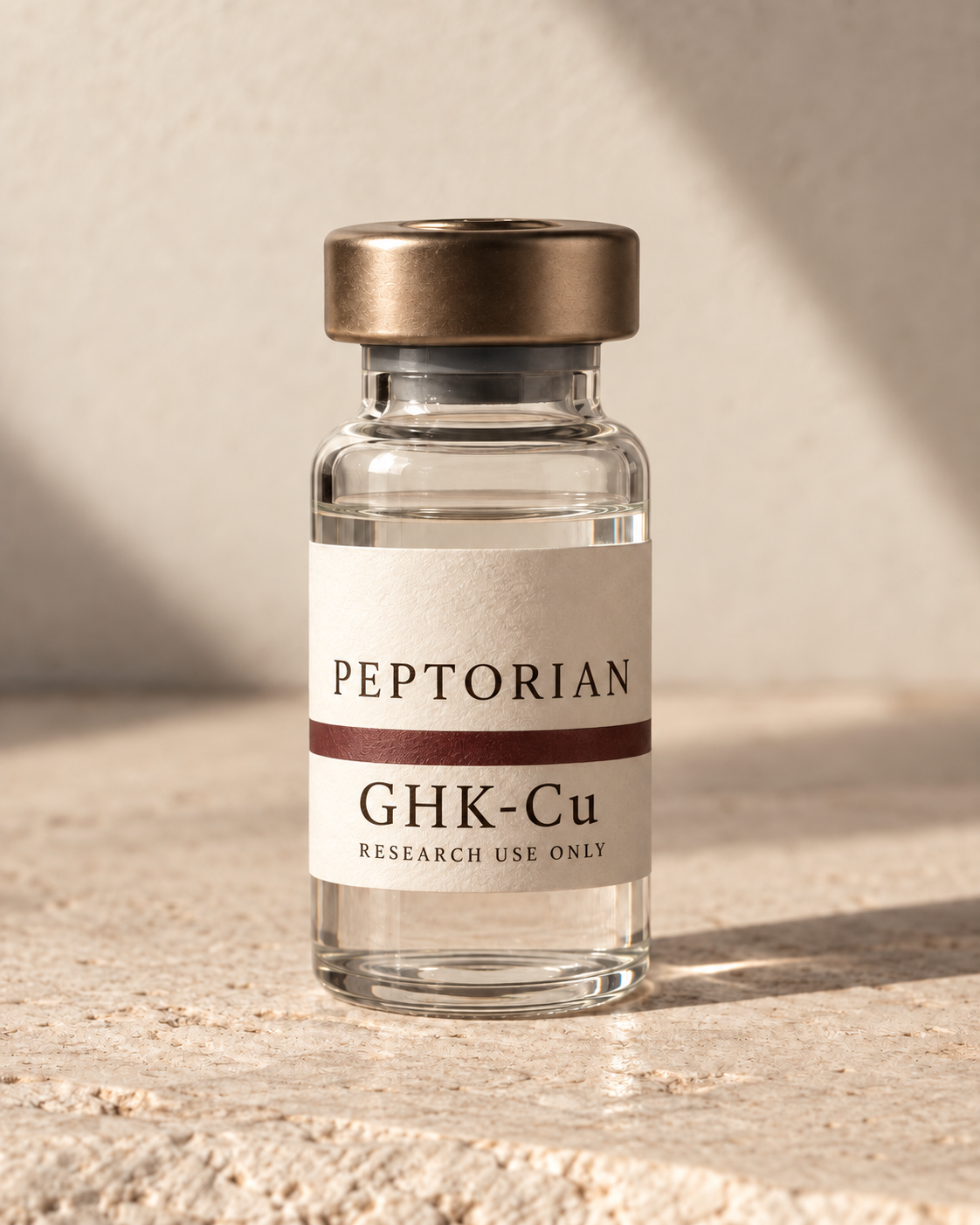 Peptorian GHK-Cu bottle with named label, packaging concept