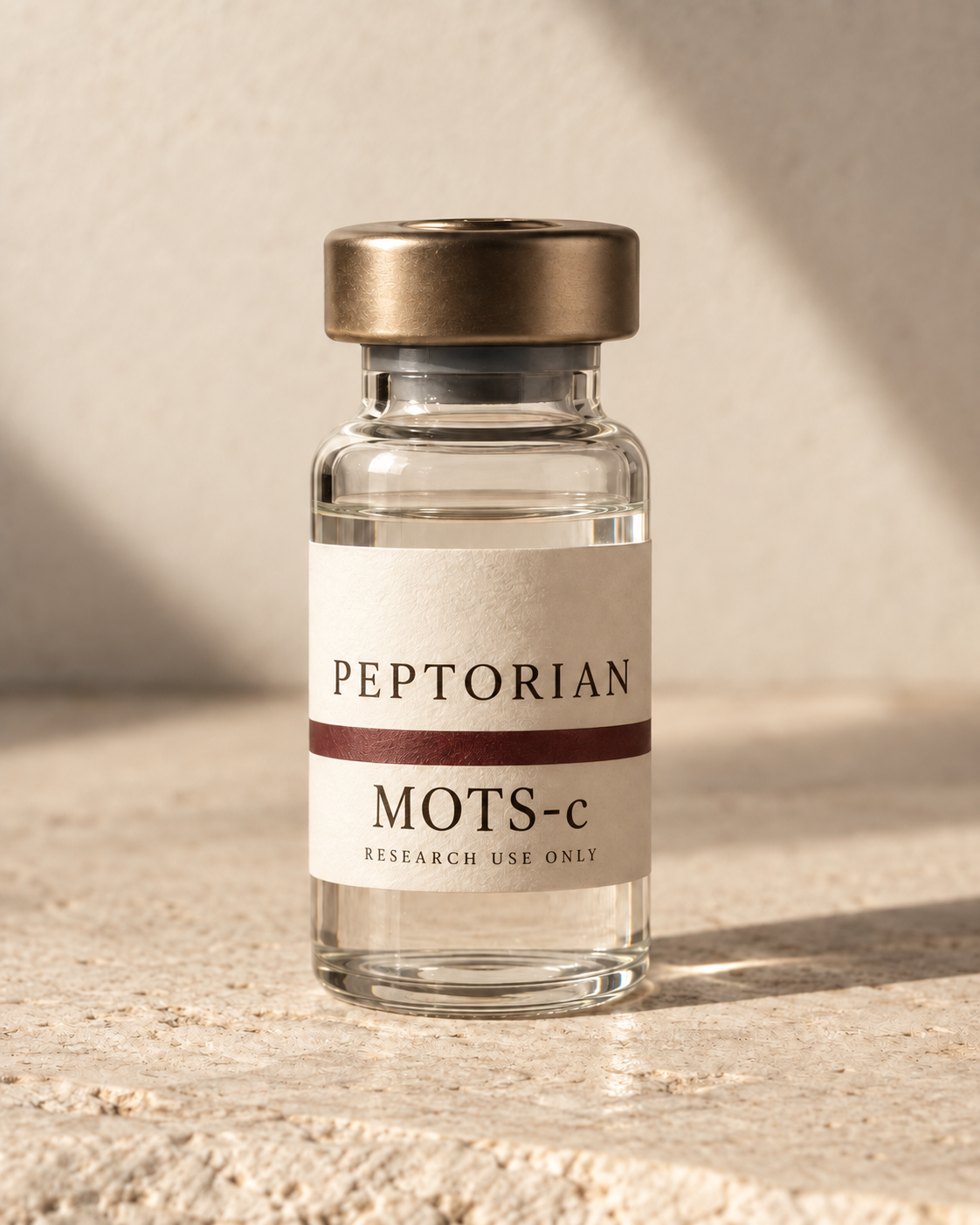 Peptorian MOTS-c bottle with named label, packaging concept