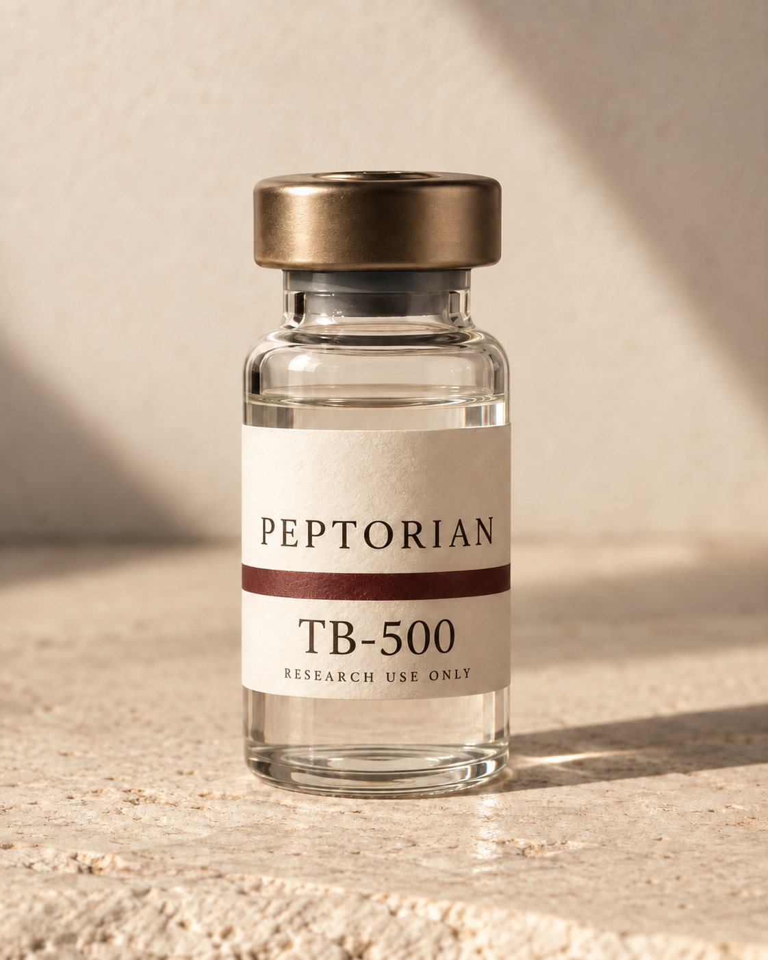 Peptorian TB-500 bottle with named label, packaging concept